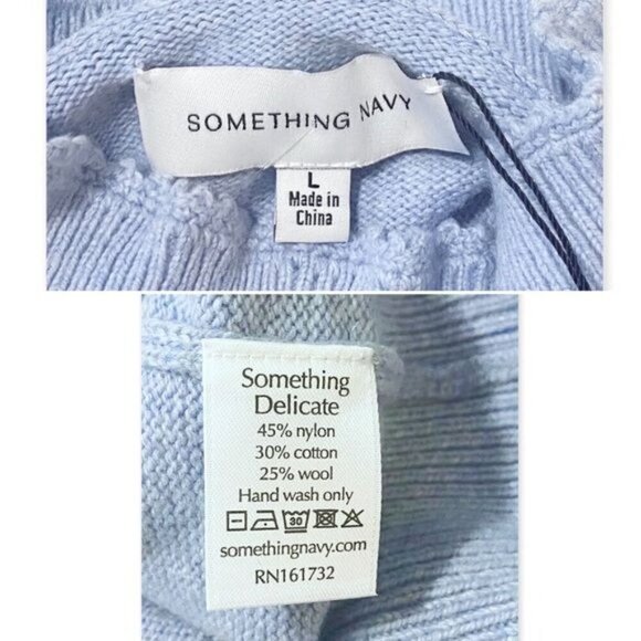 NWT Something Navy Embroidered Mock Neck Sweater, Blue, Size L - Picture 6 of 15